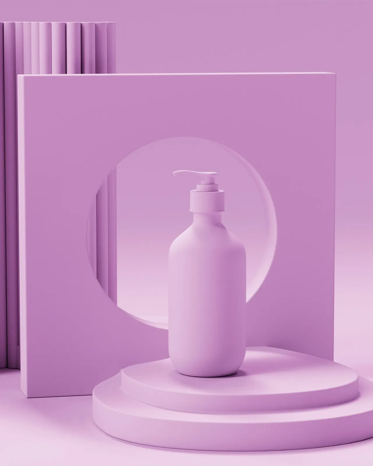 A lilac Cloudline bottle on a pastel podium