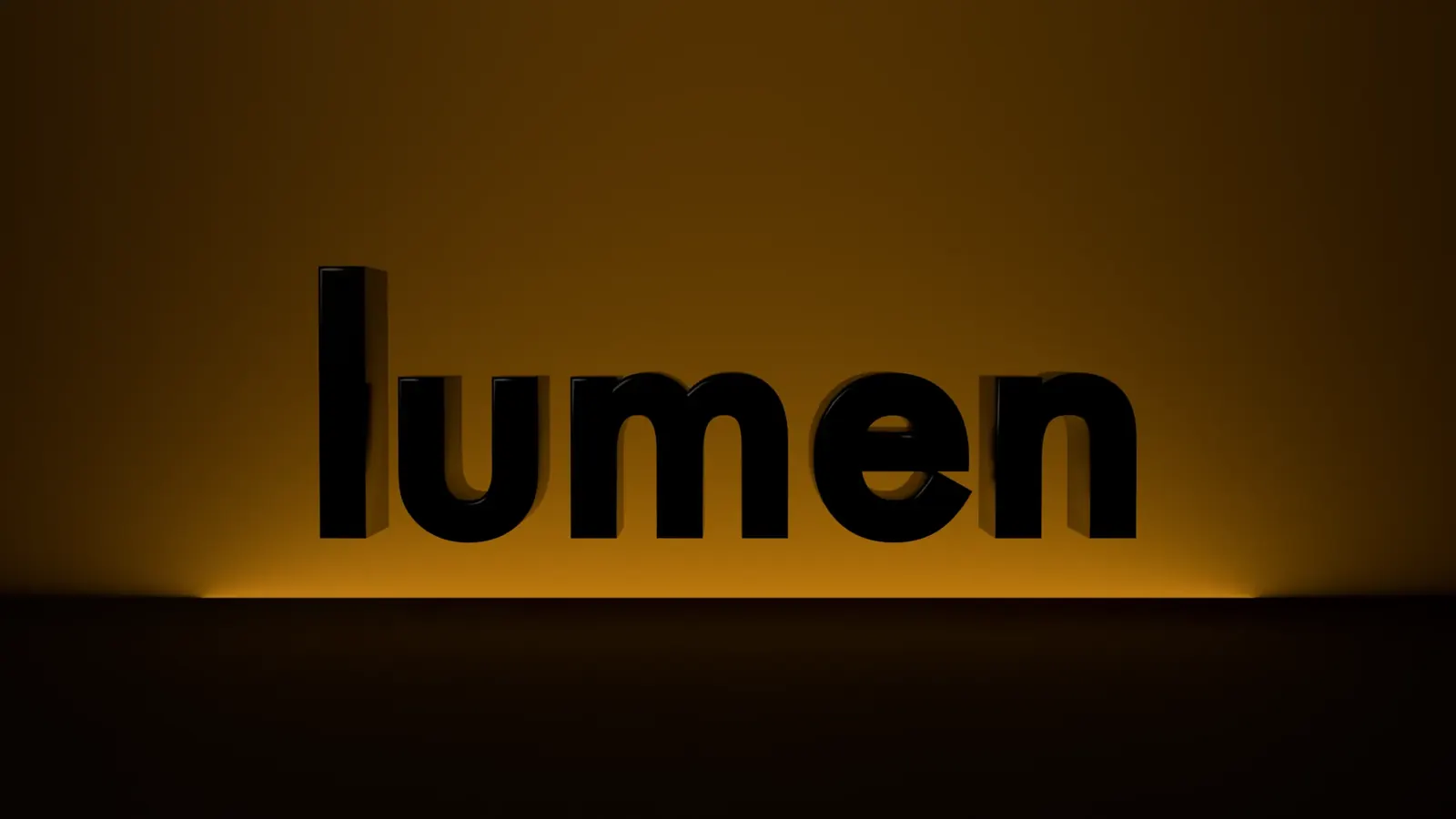 The lumen wordmark lit from behind by a warm orange glow