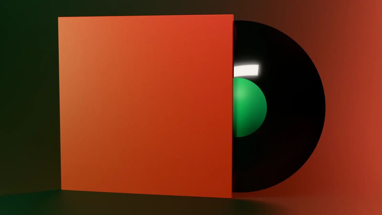 A Northway record sliding out of a red sleeve, lit red and green