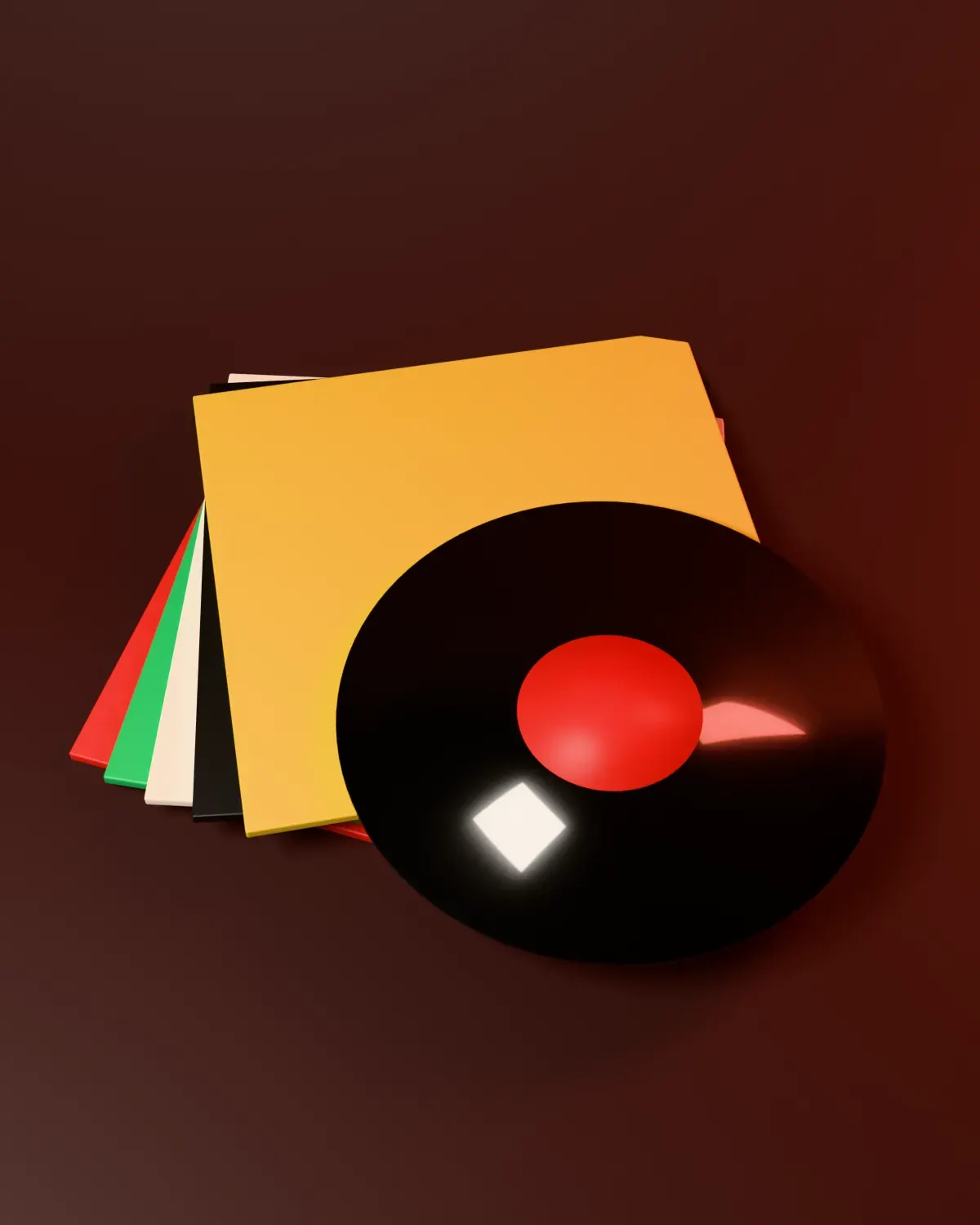 A fanned stack of Northway record sleeves in red, green and cream