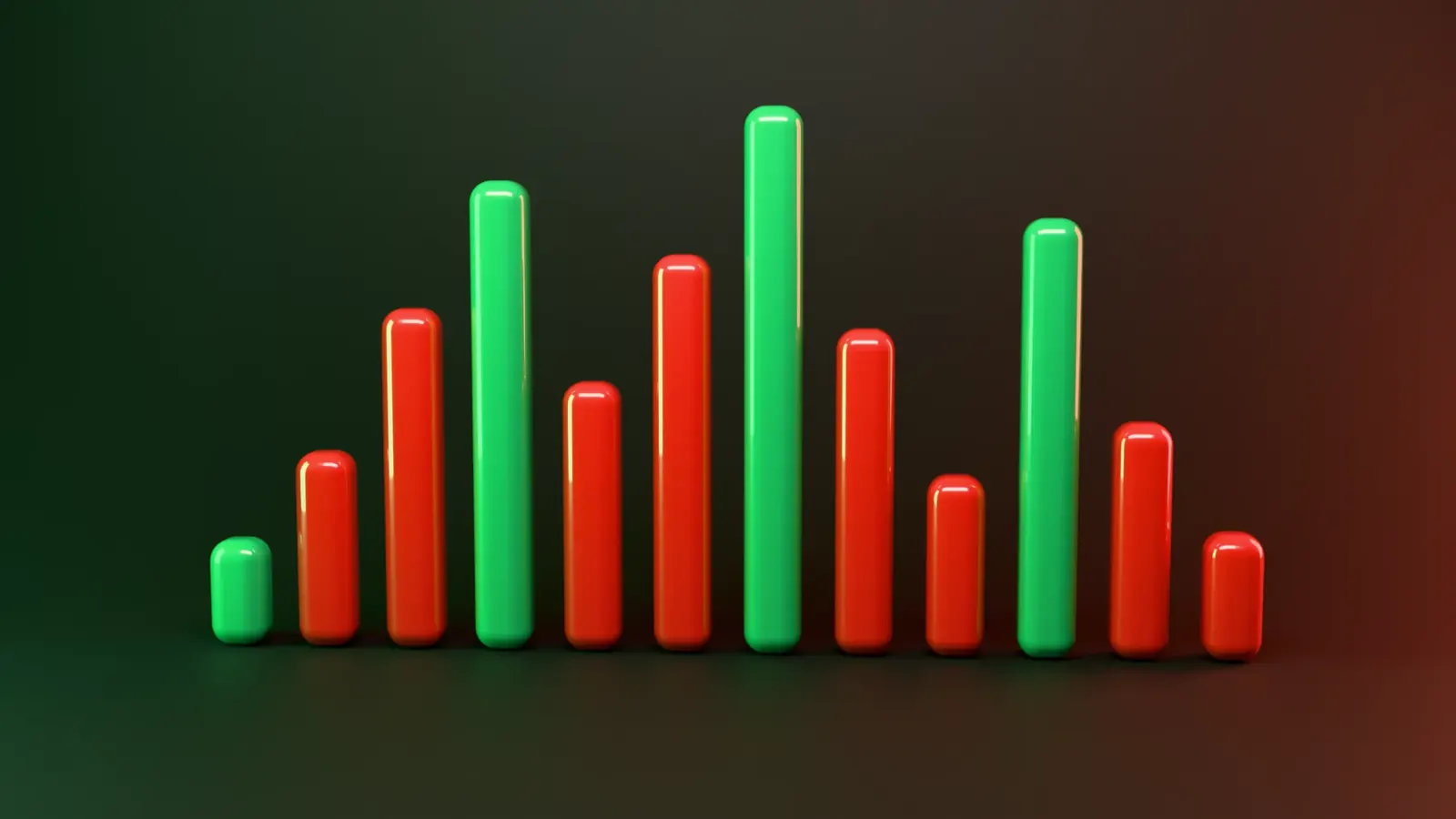 A row of glossy red and green level bars, like a sound meter